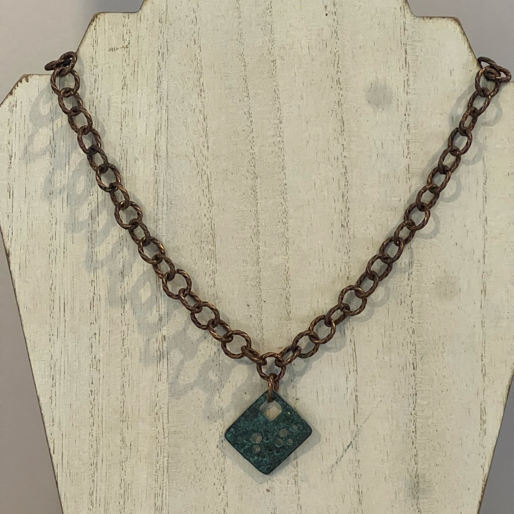 Copper and Turquoise Patina Pendant Necklace - Picture 2 of 5